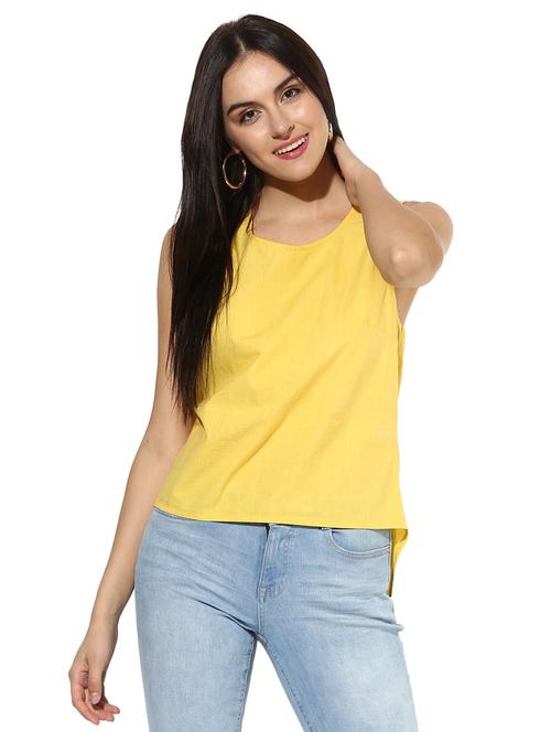 yellow solid cotton assymmetric tunic - 15183975 - Very Small Image - 1