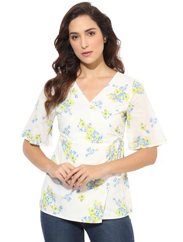 white floral v neck top - 15183980 - Very Small Image - 1