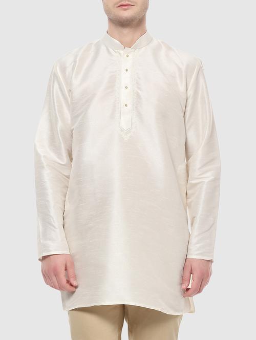 white dupion short kurta - 15185345 - Standard Image - 1