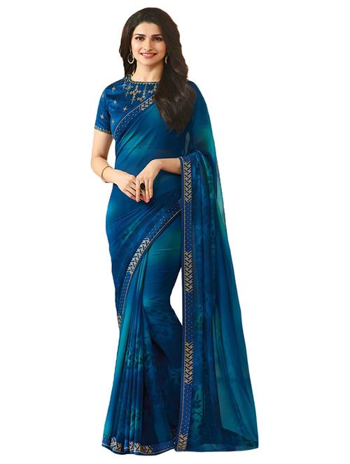 blue georgette printed saree with blouse - 15185710 - Standard Image - 1