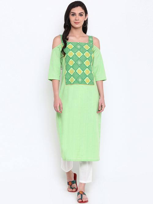 Cold shoulder printed kurta with pant set - 15186821 - Standard Image - 1