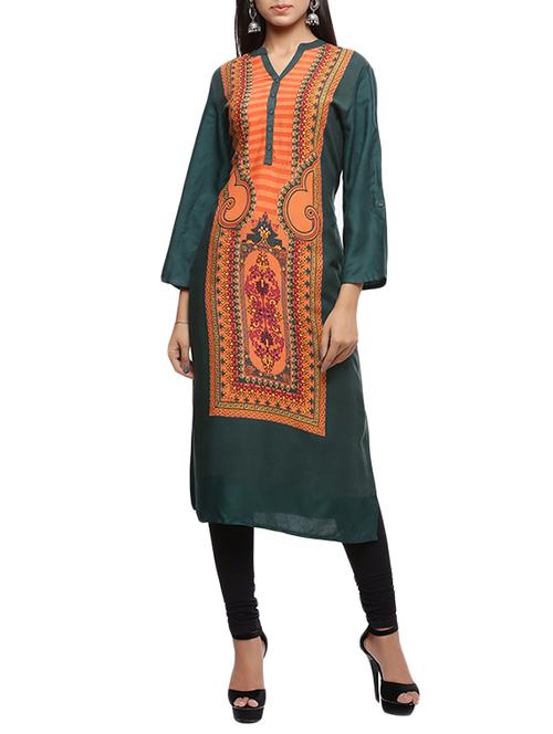 green viscose straight kurta - 15186912 - Standard Image - 1
