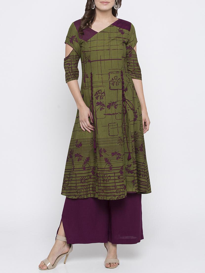 Mehandi cutwork kurta - 15186997 - Zoom Image - 1