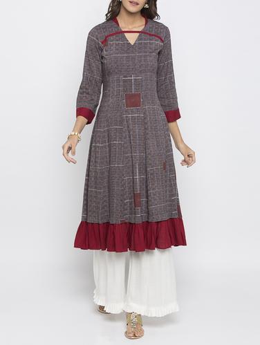 Grey rayon anarkali kurta - 15186999 - Very Small Image - 1
