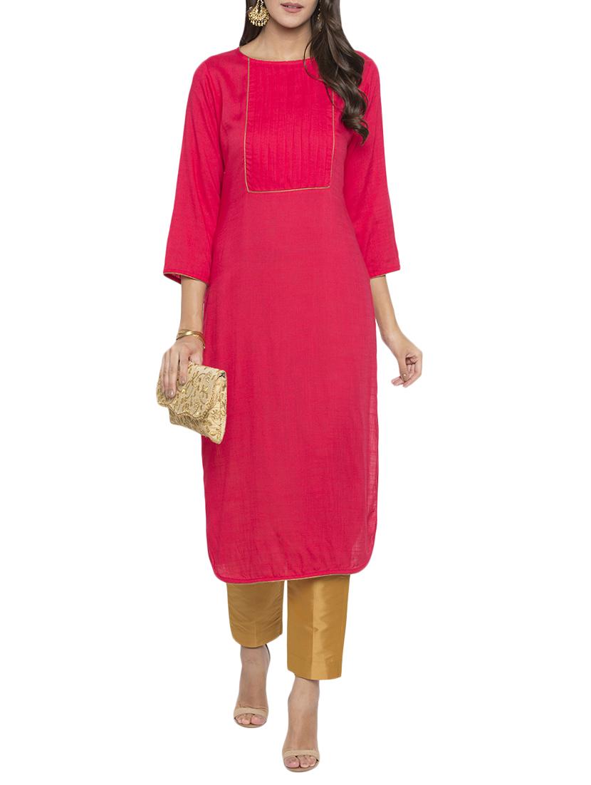 red rayon straight solid kurta - 15187002 - Zoom Image - 1