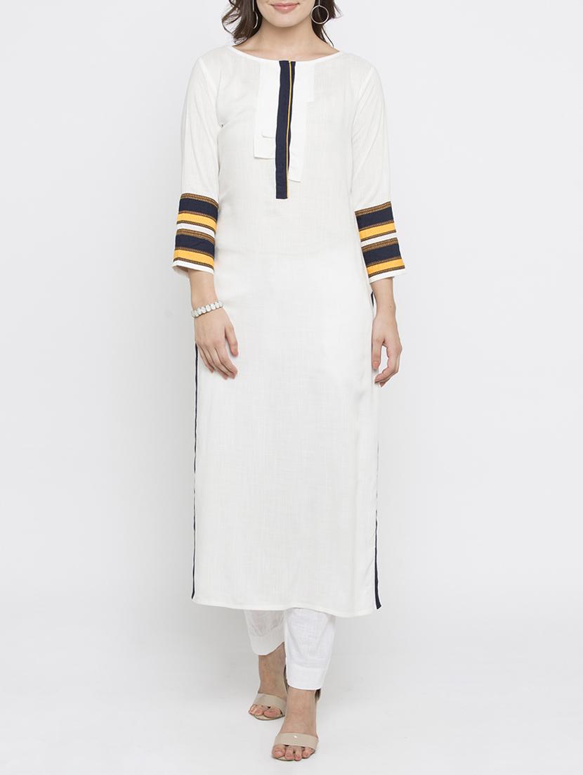 white rayon straight kurta - 15187012 - Zoom Image - 1