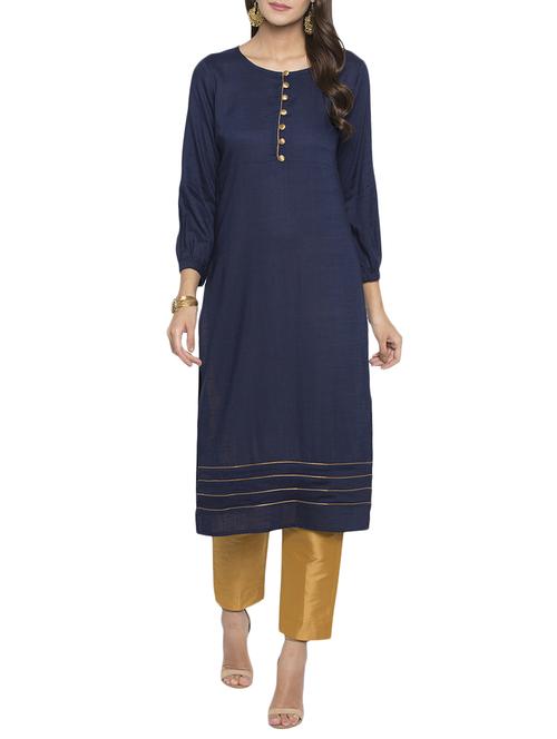 blue rayon straight solid kurta - 15187025 - Standard Image - 1