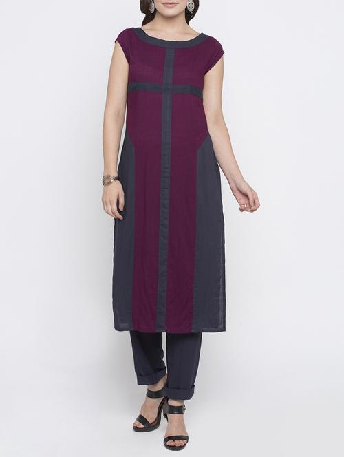 straight color block kurta - 15187032 - Standard Image - 1