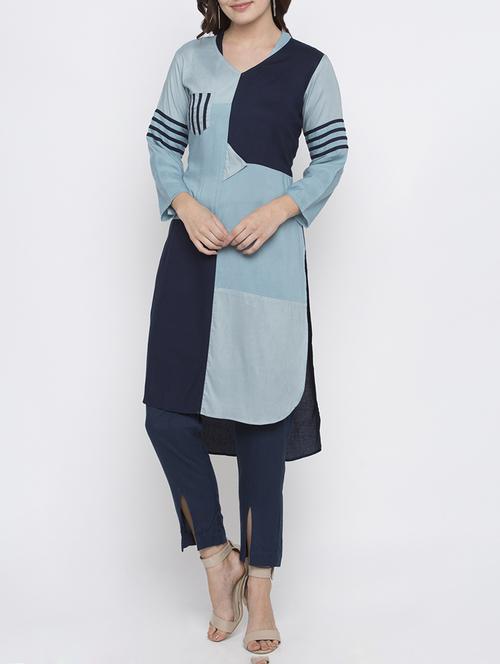 High low color block kurta - 15187036 - Standard Image - 1