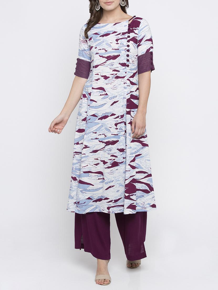 white rayon a-line kurta - 15187045 - Zoom Image - 1