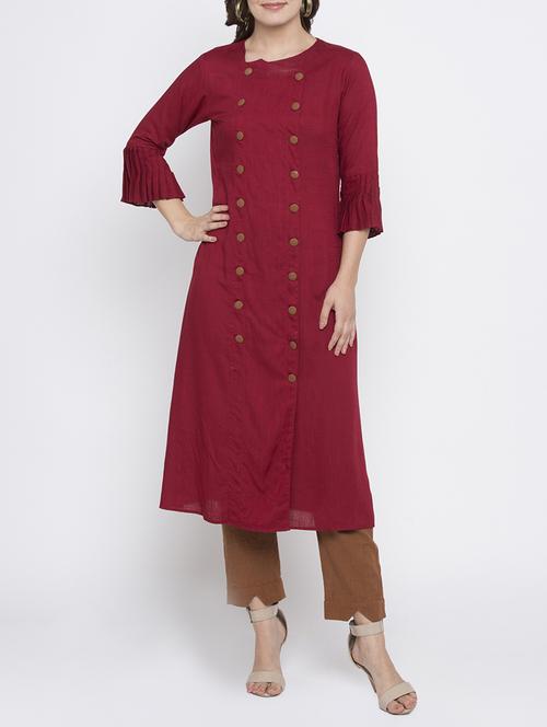 maroon rayon a-line solid kurta - 15187046 - Standard Image - 1