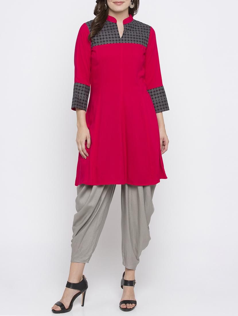 pink rayon aline kurta - 15187049 - Zoom Image - 1