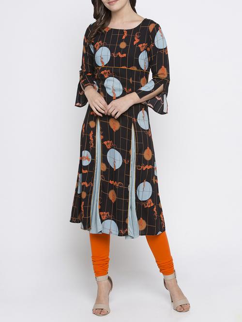Black rayon flared kurta - 15187055 - Standard Image - 1