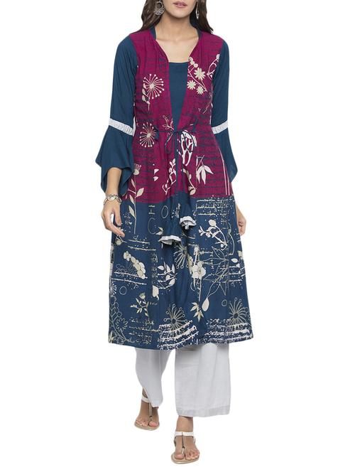 Blue rayon layered kurta - 15187061 - Standard Image - 1