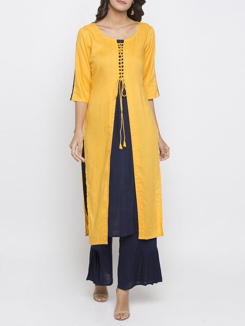 yellow rayon straight kurta - 15187065 - Very Small Image - 1