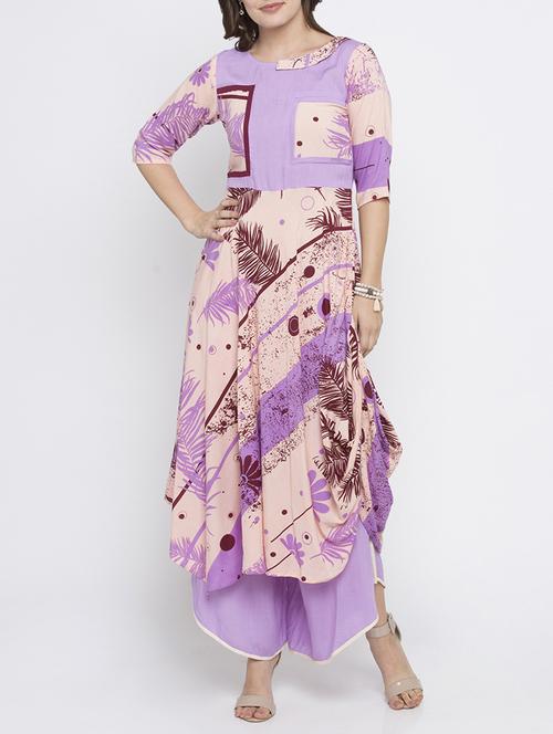 purple rayon asymmetric kurta - 15187066 - Very Small Image - 1
