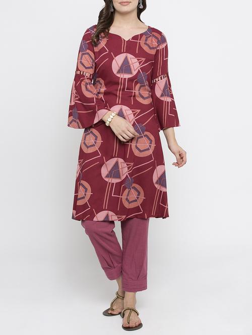 a-line bell sleeves kurta - 15187067 - Standard Image - 1