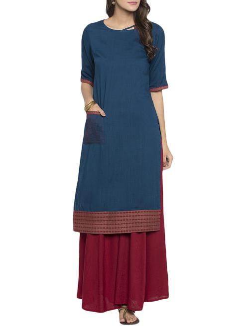 blue rayon straight solid kurta - 15187085 - Standard Image - 1