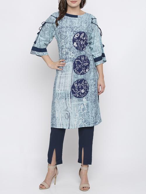 Blue rayon straight kurta - 15187088 - Standard Image - 1