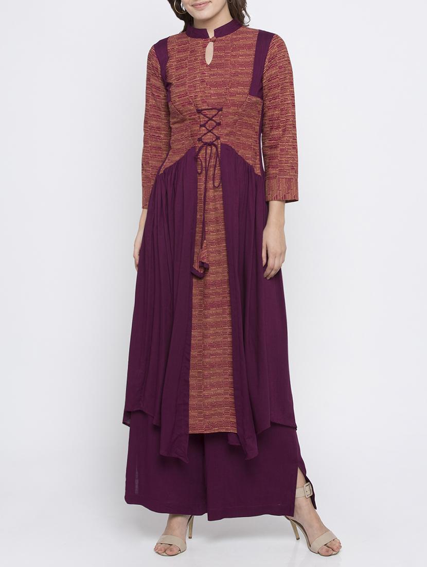 purple rayon anarkali kurta - 15187100 - Zoom Image - 1