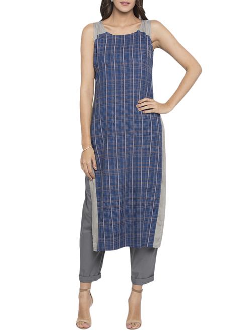 Blue rayon fusion kurta - 15187104 - Standard Image - 1