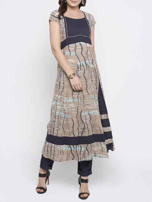 Brown cotton anarkali kurta - 15187107 - Very Small Image - 1