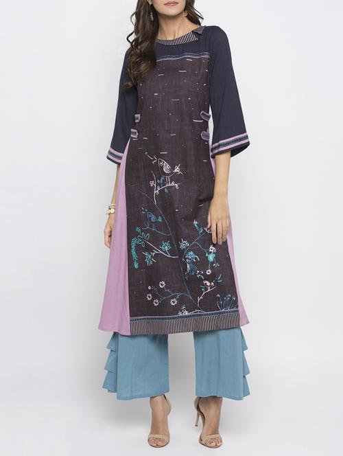 Brown cotton a-line kurta - 15187112 - Very Small Image - 1