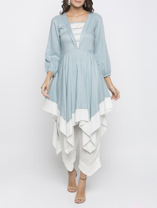 blue rayon asymmetric kurta - 15187122 - Very Small Image - 1