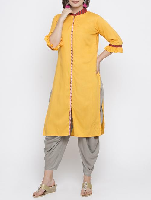 yellow rayon straight kurta - 15187125 - Very Small Image - 1