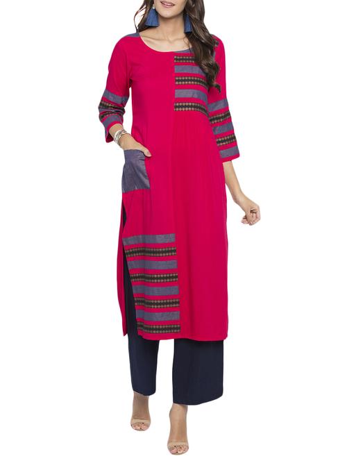 pink rayon straight kurta - 15187139 - Standard Image - 1