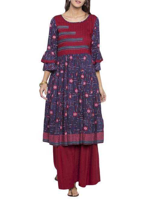 Red rayon flared kurta - 15187149 - Very Small Image - 1