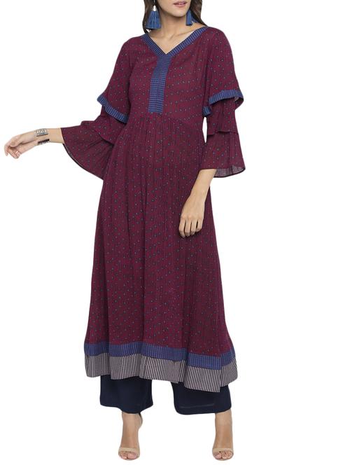 flared bell sleeves kurta - 15187162 - Standard Image - 1