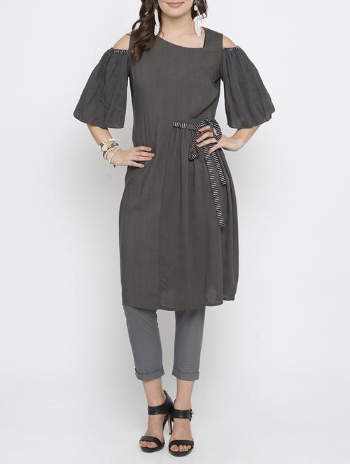 green rayon flared solid kurta - 15187211 - Very Small Image - 1