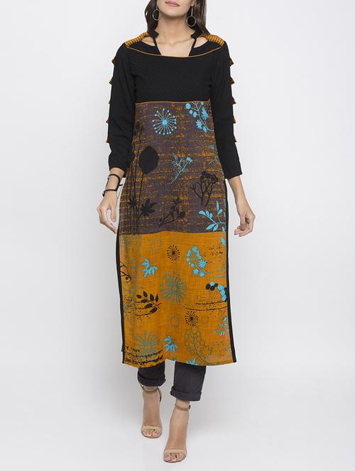 Black rayon straight kurta - 15187213 - Standard Image - 1