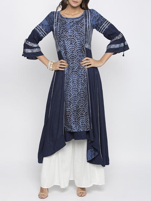 blue rayon high low kurta - 15187224 - Standard Image - 1