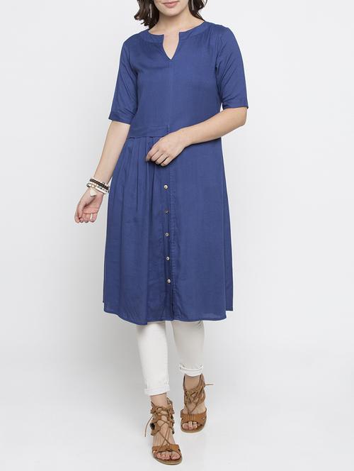 blue rayon straight solid kurta - 15187235 - Very Small Image - 1
