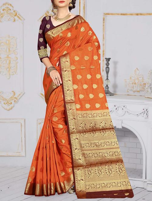 orange banarasi silk saree with blouse - 15188372 - Standard Image - 1