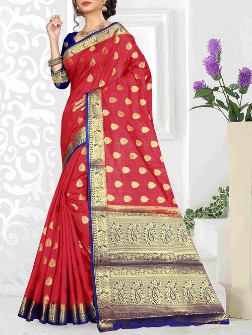 red banarasi silk saree with blouse - 15188373 - Standard Image - 1