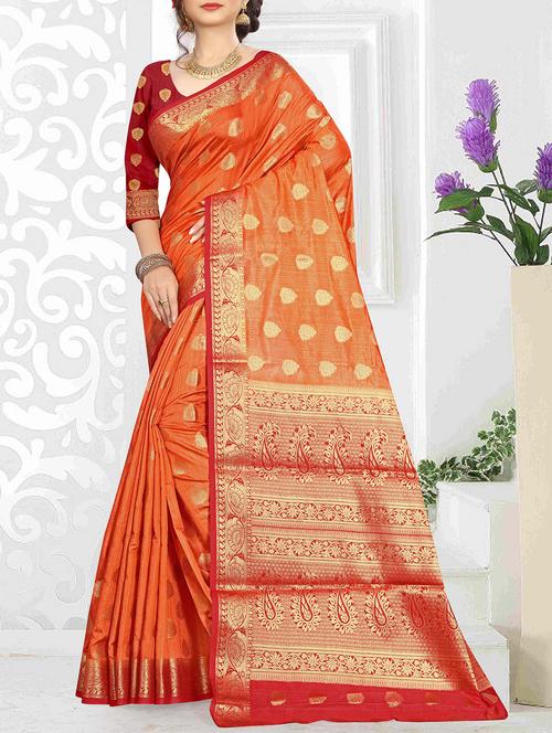 orange banarasi silk saree with blouse - 15188374 - Standard Image - 1