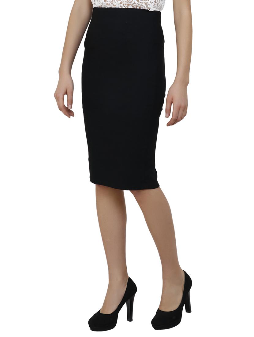 black solid cotton pencil skirt - 15188887 - Zoom Image - 2