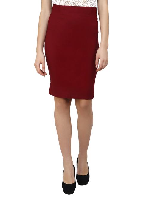 maroon solid cotton pencil skirt - 15188889 - Standard Image - 1