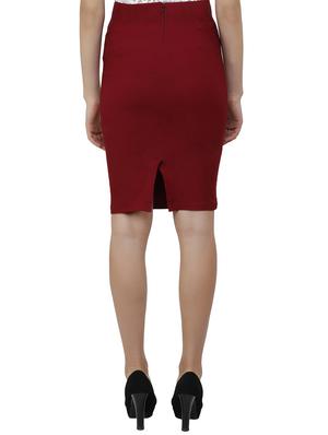 maroon solid cotton pencil skirt - 15188889 - Standard Image - 3
