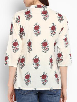 mandarin neck floral shirt - 15189628 - Standard Image - 3
