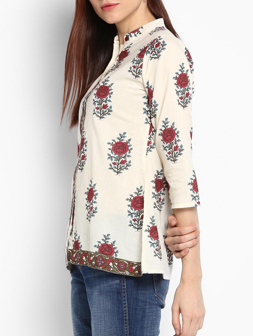 mandarin neck floral shirt - 15189628 - Zoom Image - 2