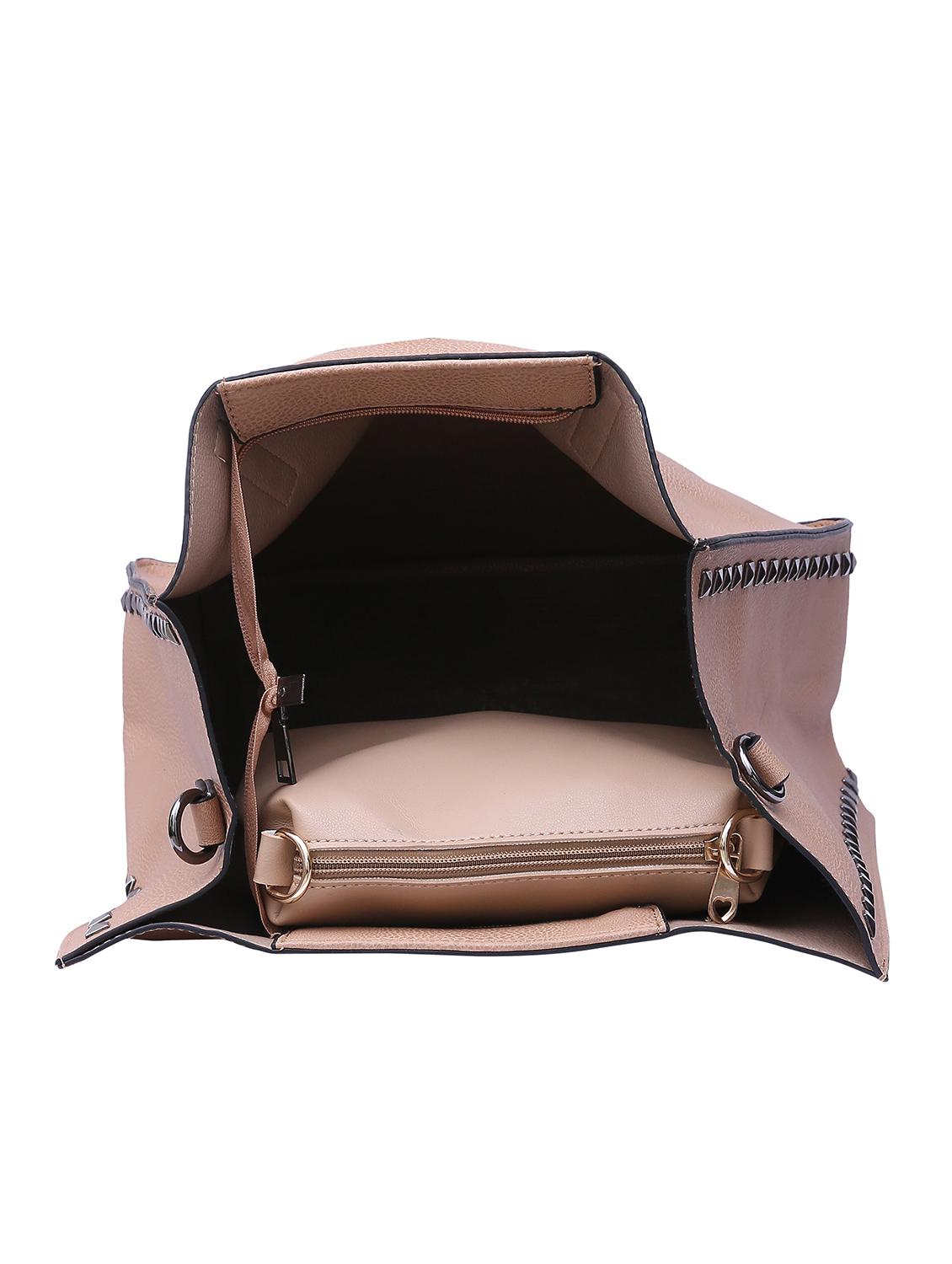 beige leatherette (pu) combo tote - 15189636 - Zoom Image - 4
