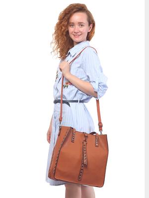 brown leatherette (pu) combo tote - 15189640 - Standard Image - 8
