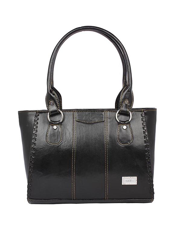 black leatherette (pu) regular handbag