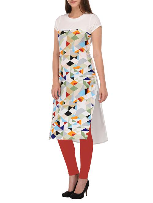 white crepe straight kurta - 15190133 - Standard Image - 1