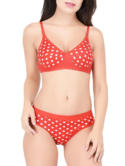red hosery polka dotted bras and panty set - 15190295 - Standard Image - 1