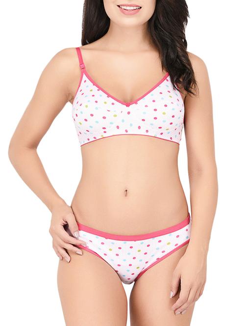 white printed hosery bras and panty set - 15190298 - Standard Image - 1